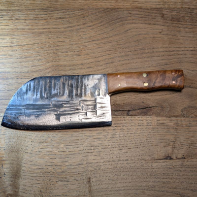 Küchen- Beil oder Grillbeil aus 1.2235 mit marokkanischer Thujaknolle