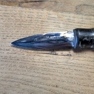 Jagdmesser / Allzweckmesser aus Wolframstahl mit Antilope, Büffelhorn und Mammutelfenbein