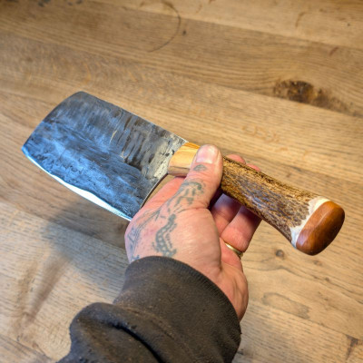 Küchenmesser/ Küchenbeil/ Grillbeil mit Rothirschgeweih