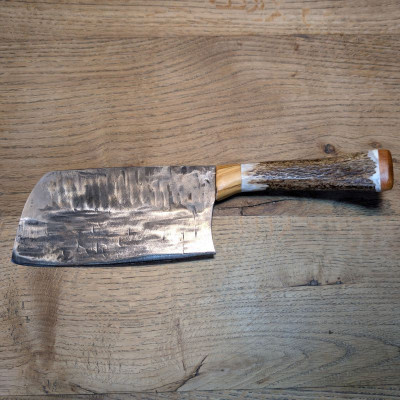 Küchenmesser/ Küchenbeil/ Grillbeil mit Rothirschgeweih