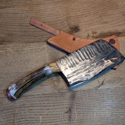 Küchenmesser/ Küchenbeil/ Grillbeil mit Rothirschgeweih