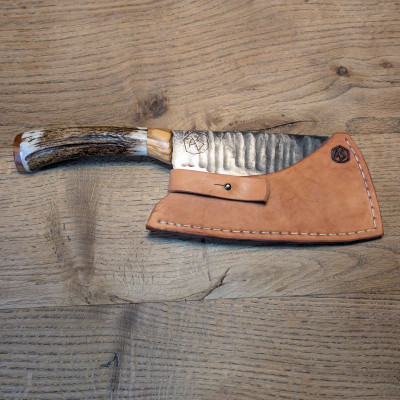 Küchenmesser/ Küchenbeil/ Grillbeil mit Rothirschgeweih