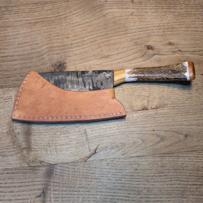 Küchenmesser/ Küchenbeil/ Grillbeil mit Rothirschgeweih