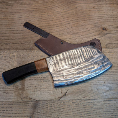 Küchenmesser/ Küchenbeil/ Grillbeil mit stabilisierter Flusseiche