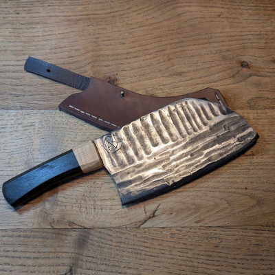 Küchenmesser/ Küchenbeil/ Grillbeil mit stabilisierter Flusseiche
