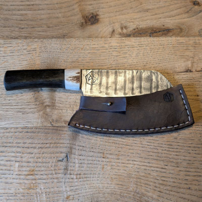 Küchenmesser/ Küchenbeil/ Grillbeil mit stabilisierter Flusseiche