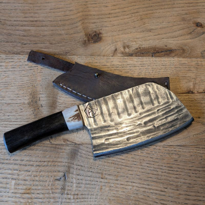 Küchenmesser/ Küchenbeil/ Grillbeil mit stabilisierter Flusseiche