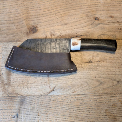 Küchenmesser/ Küchenbeil/ Grillbeil mit stabilisierter Flusseiche