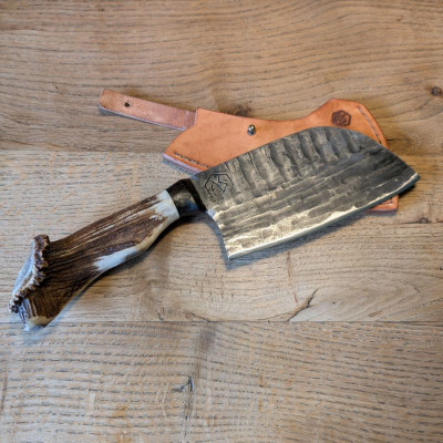 Küchenmesser/ Küchenbeil/ Grillbeil mit Rothirschgeweih