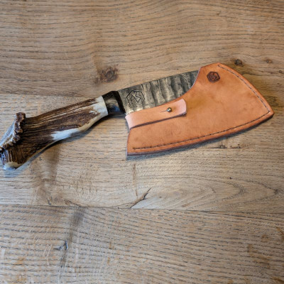 Küchenmesser/ Küchenbeil/ Grillbeil mit Rothirschgeweih
