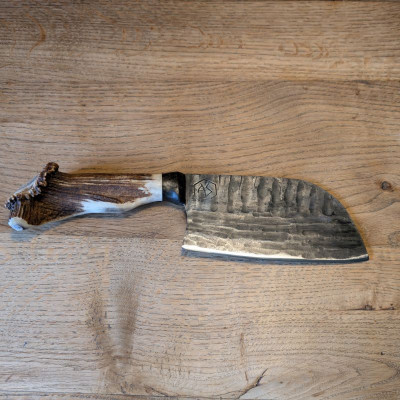 Küchenmesser/ Küchenbeil/ Grillbeil mit Rothirschgeweih