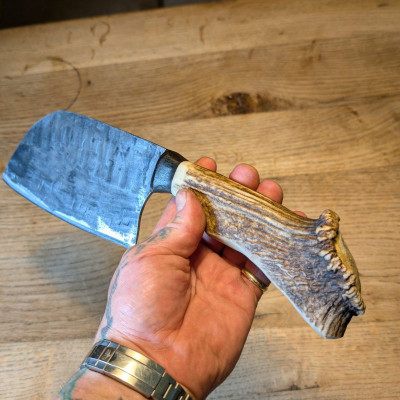Küchenmesser/ Küchenbeil/ Grillbeil mit Rothirschgeweih