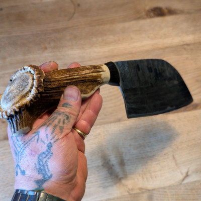 Küchenmesser/ Küchenbeil/ Grillbeil mit Rothirschgeweih