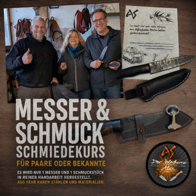 1-Tages-Messerschmiedekurs für Paare oder Freunde (Ein Messer und ein Schmuckstück)