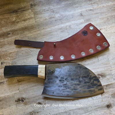 Küchenmesser/ Küchenbeil/ Grillbeil mit stabilisierter Flusseiche