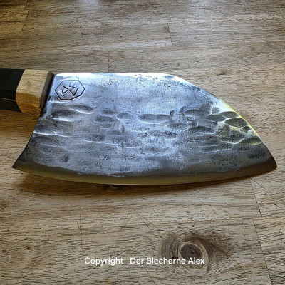 Küchenmesser/ Küchenbeil/ Grillbeil mit stabilisierter Flusseiche