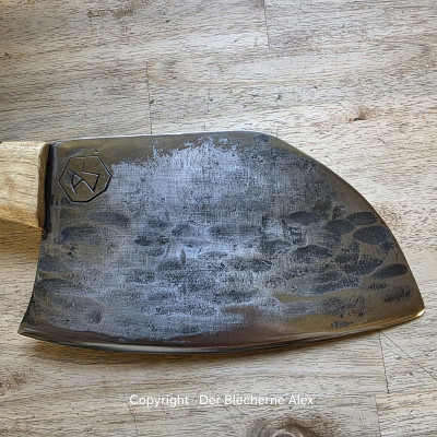 Küchenmesser/ Küchenbeil/ Grillbeil mit stabilisierter Flusseiche