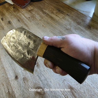 Küchenmesser/ Küchenbeil/ Grillbeil mit stabilisierter Flusseiche