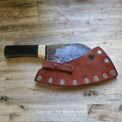 Küchenmesser/ Küchenbeil/ Grillbeil mit stabilisierter Flusseiche