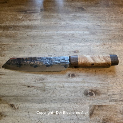 Küchenmesser/Grillmesser aus dem Rohr MK20 des Marders mit Maserbirke