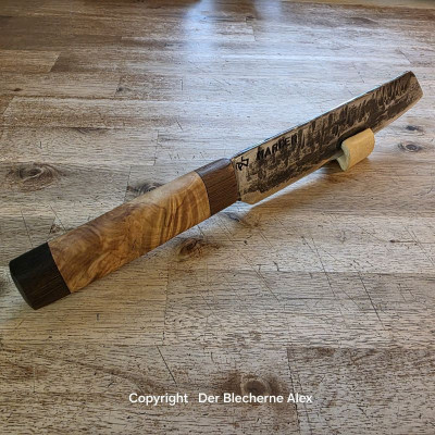 Küchenmesser/Grillmesser aus dem Rohr MK20 des Marders mit Maserbirke